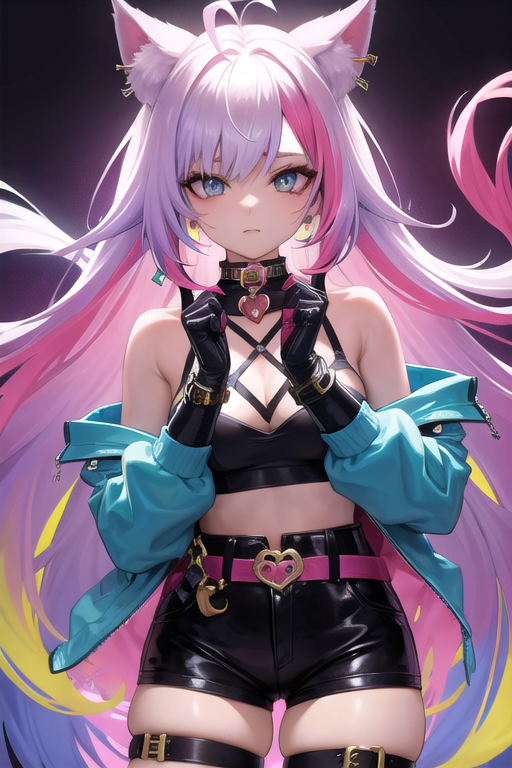 AI art "Cat girl" for keywords Cat ears,multicolored hair, 