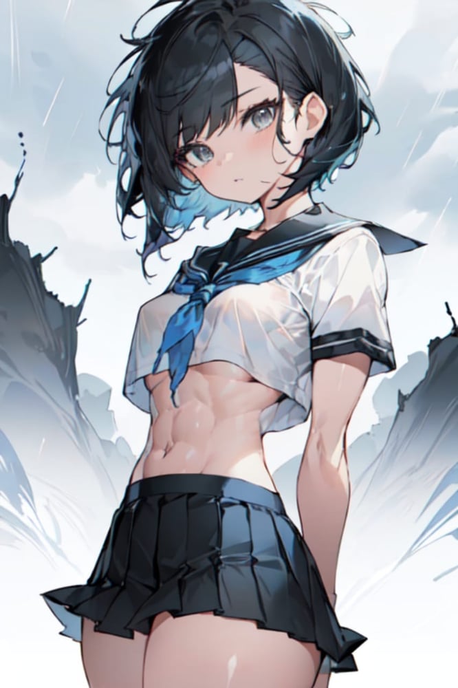AI art "Tomboy School Girl" for keywords Tomboy,school uniform,abs