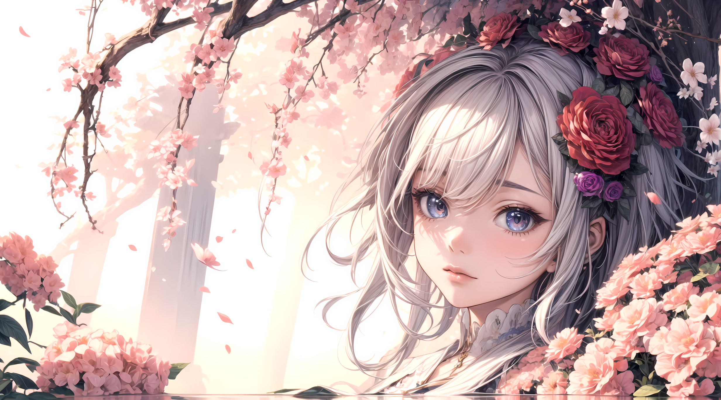 AI art "Flora" for keywords 1girl, ((fractal art)), beautiful, flowers, more_details:1.5