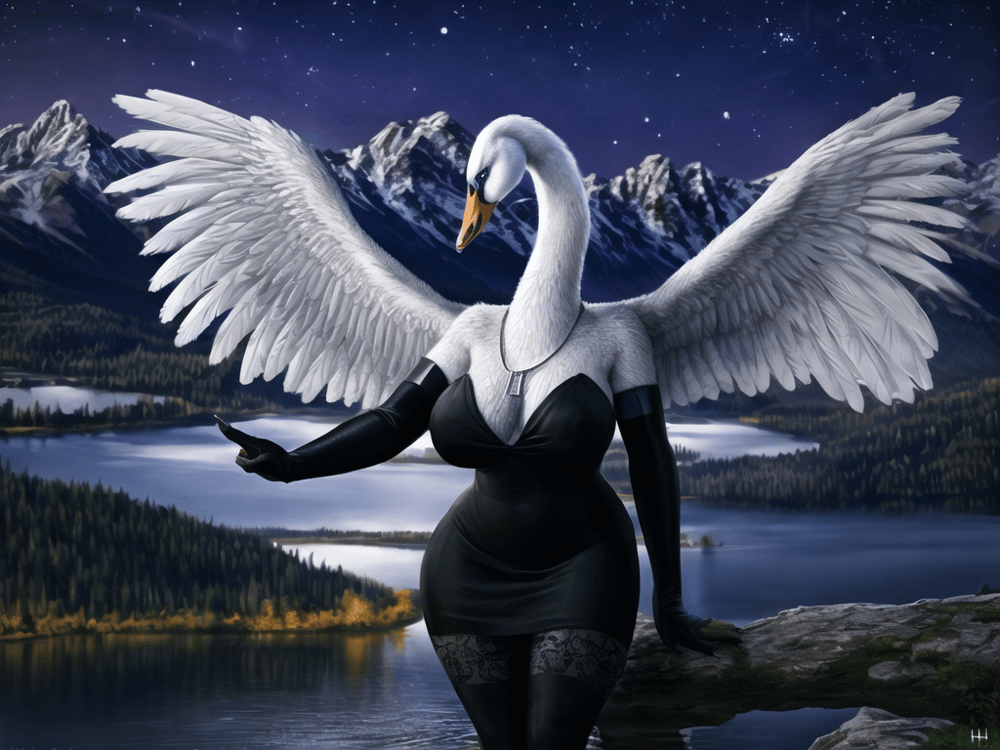AI art "Lake swan"