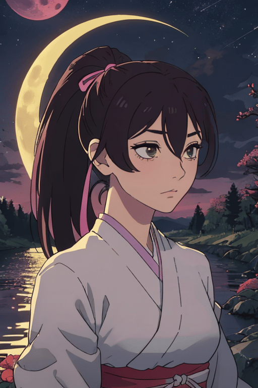 AI art "Yamada Asaemon Sagiri..." for keywords Sagiri Asaemon,moon,portrait,starry sky