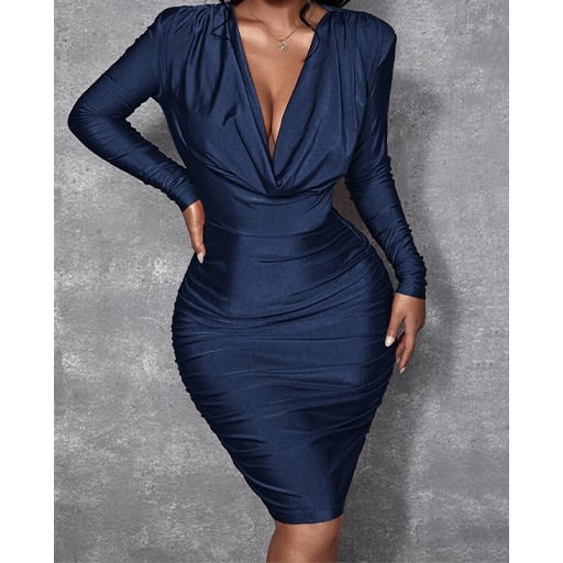 Ruched v shaped neckline dress - AI Model cover image