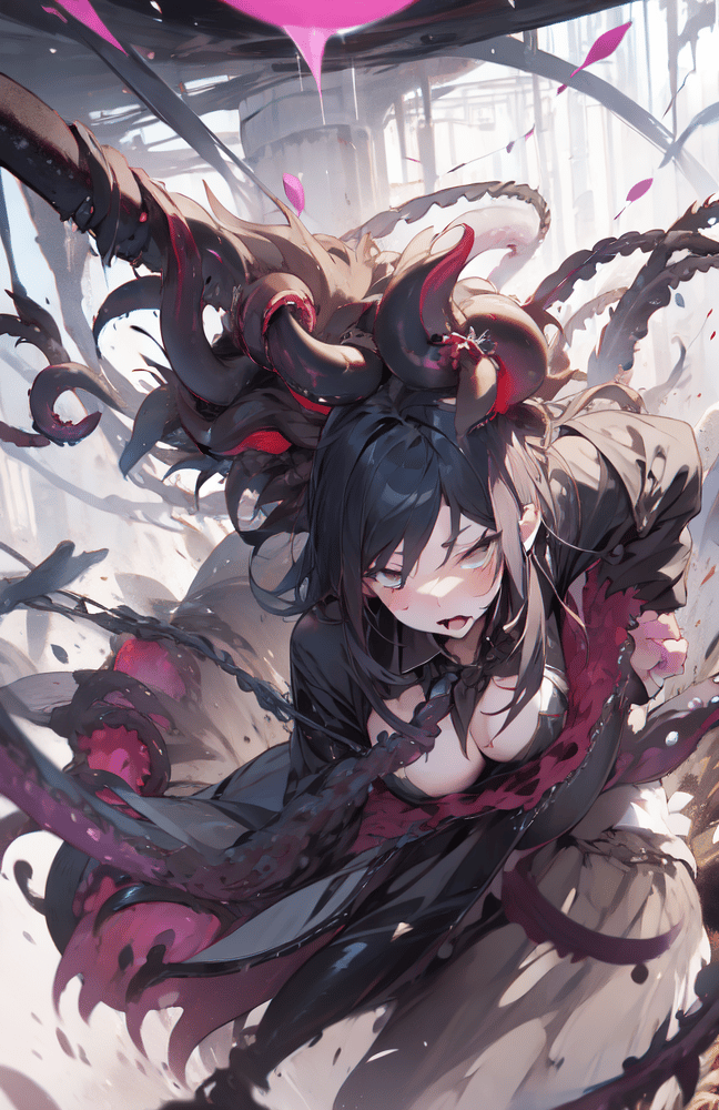 AI art "tentacle catches her"