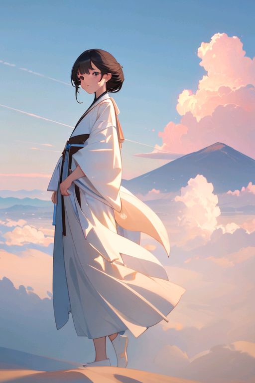 AI art "朝雲の上の日本娘"