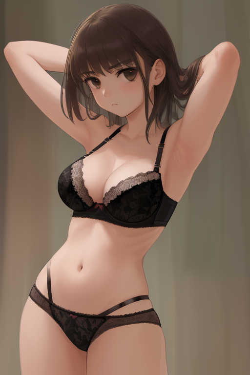 AI art "Lace underwear" for keywords a girl, arms crossed behind head, revealing lace bra, revealing lace panties