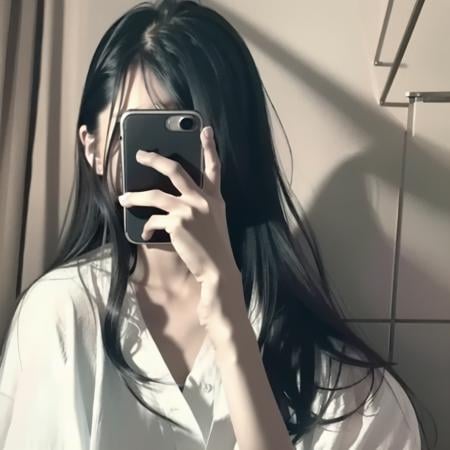 Holding phone in front of face - AI Model cover image