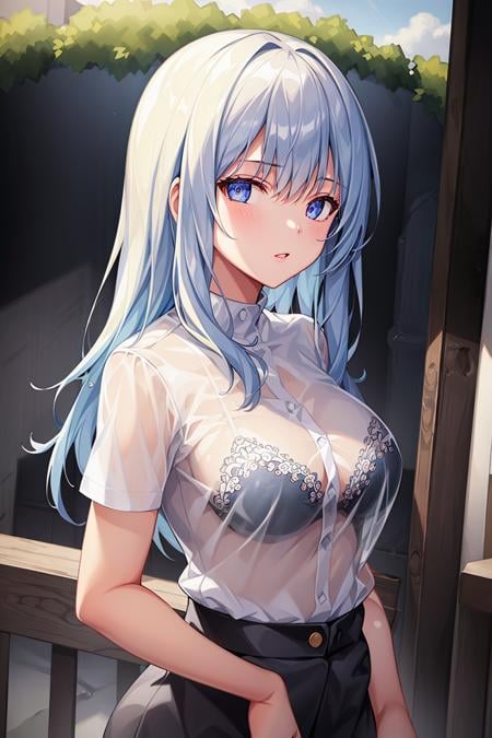 透过白色体恤看见内衣_bra visible through white shirt_透けブラ - AI Model cover image