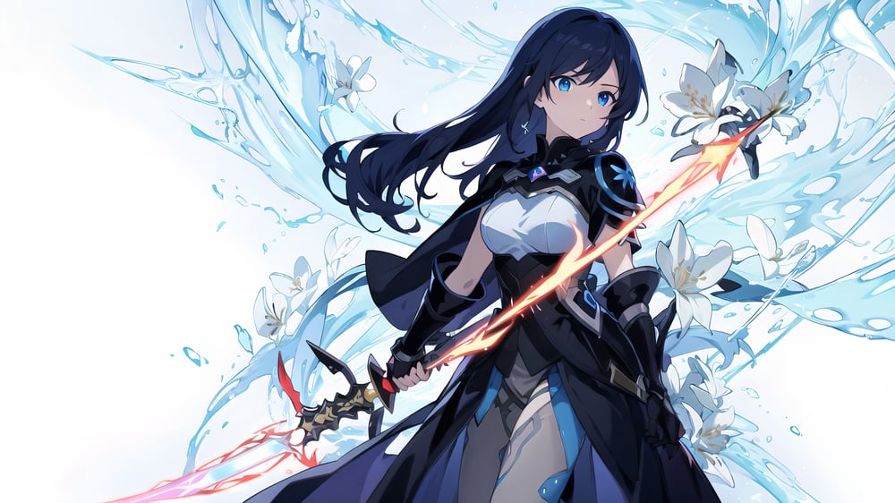 AI art "【原創】炎刃魔術師與水之魔法"