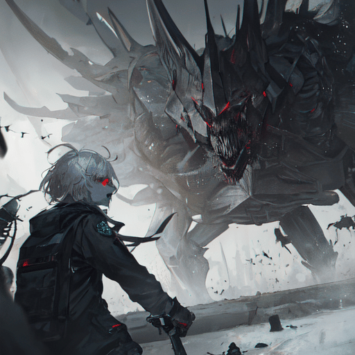 AI art "Young boy with short hair and a scary monster"
