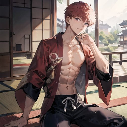 AI art "Shirou Emiya" for keywords Shirou Emiya
Late 20s
Tall
Well built
Japanese style clothing
Japanese Style house with garden 