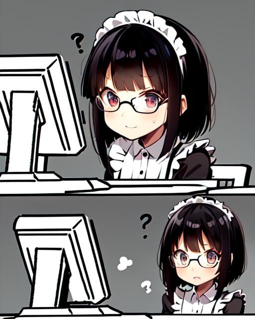 a 2koma of a girl sitting confused at a computer - AI LoRA model on PixAI