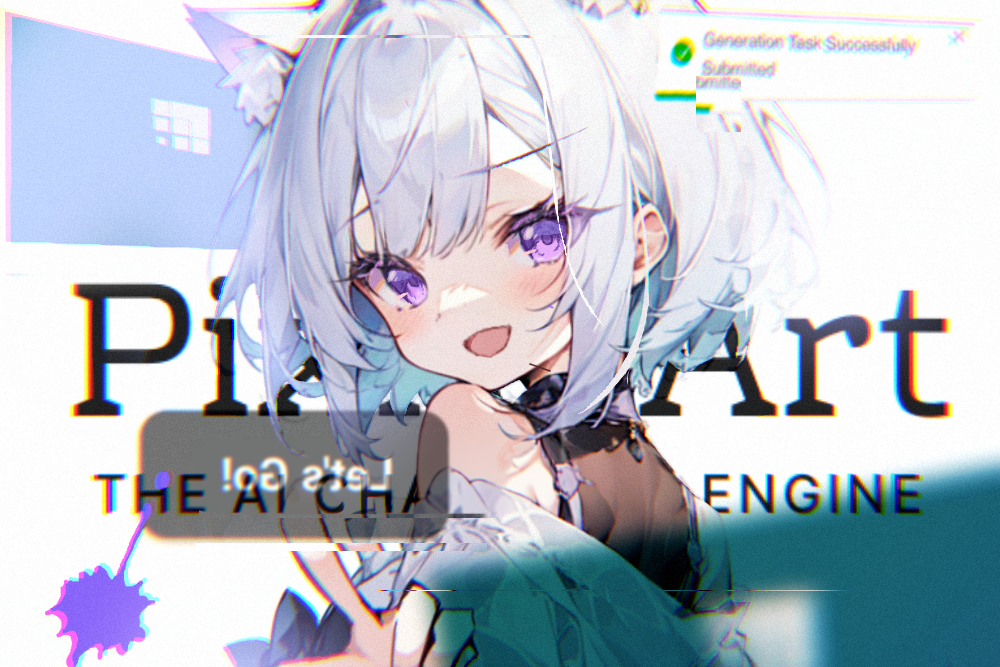 AI art "PixAIgirl" for keywords ((Masterpiece,best quality,1 kawaii girl)),cat ears, short hair, silver hair, white hair, purple eyes, popups,8k