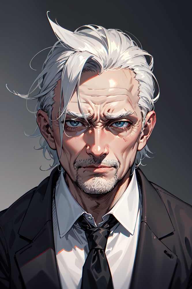 AI art "Old Man" for keywords mafia, grey hair, old man, wrinkled skin,