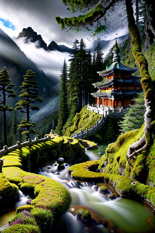 AI art "An ancient temple deep in the mountains"
