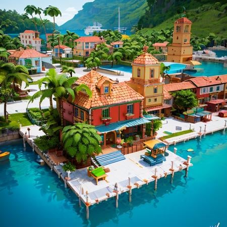Tropical Buildings, (Mario Sunshine, Delfino Plaza) Scene LoRA - AI LoRA model on PixAI