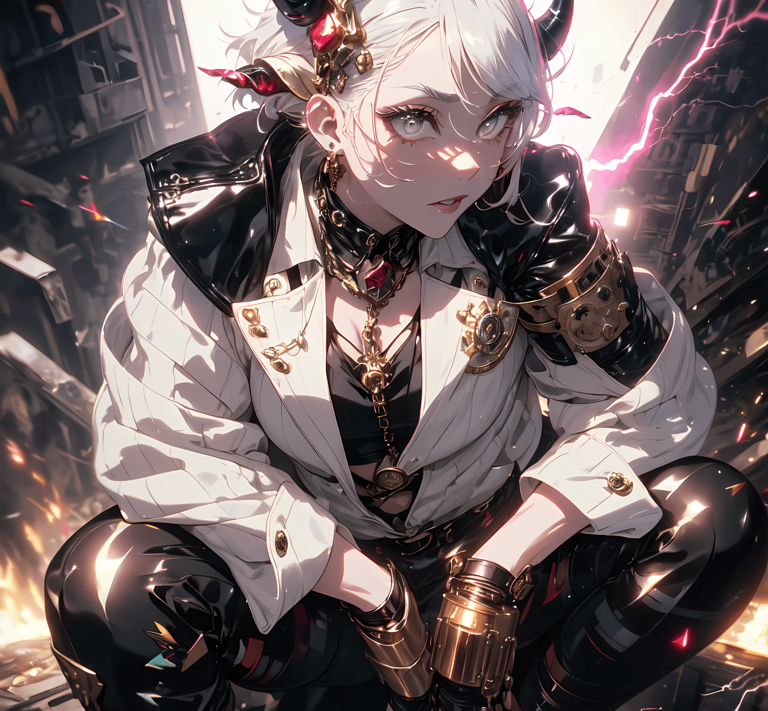 AI art "Badass white hair girl" featuring #PixAI Girl and #Original