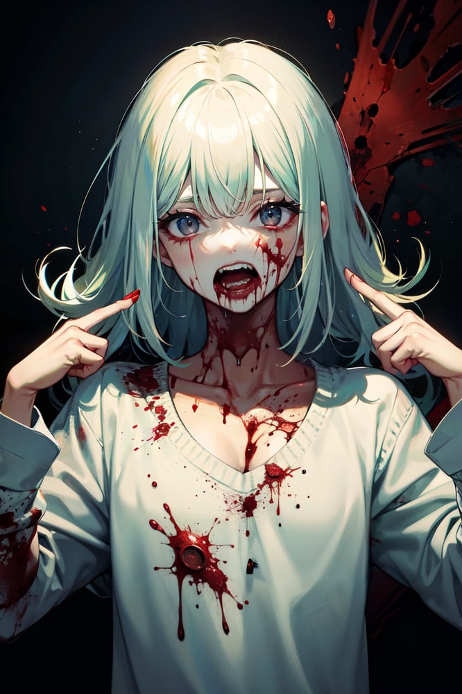 AI art "horror" for keywords horror, blood , upper body , craxy face