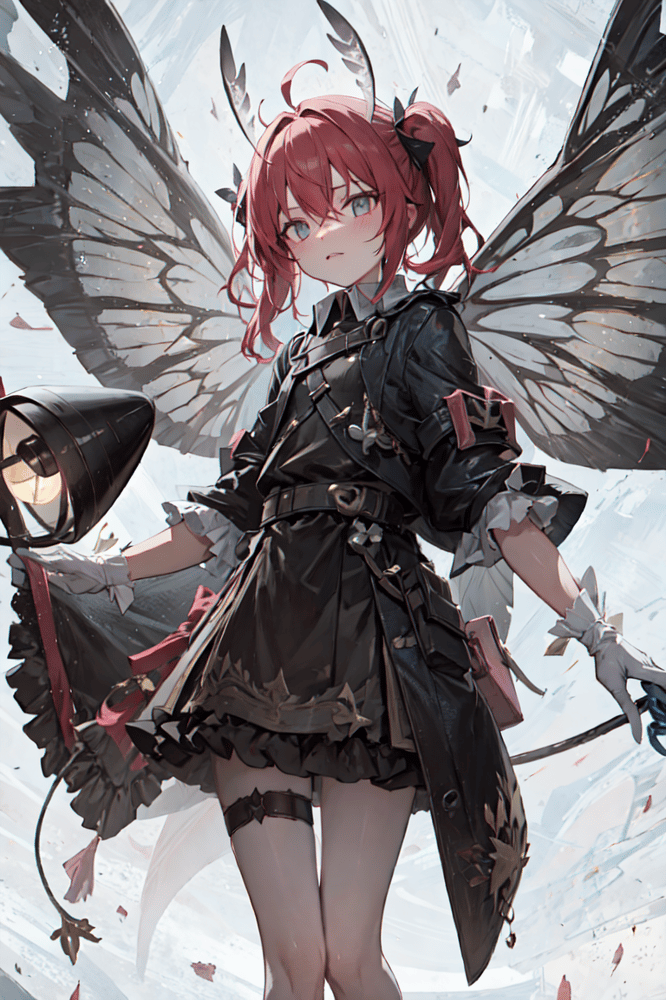 AI art "Military Moth girl" for keywords moth girl, moth wings, moth antennae, lamp