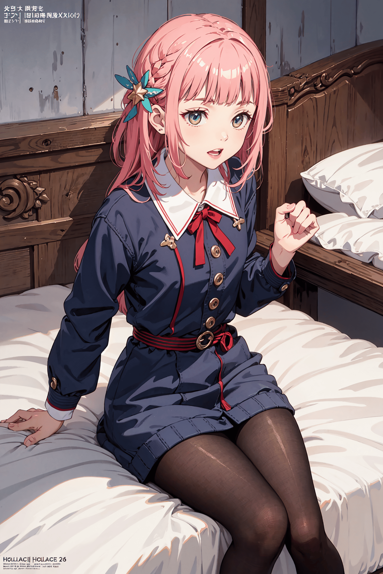 AI art "Tights" featuring #Original for keywords 1 girl, sitting on bed, tights, bedroom