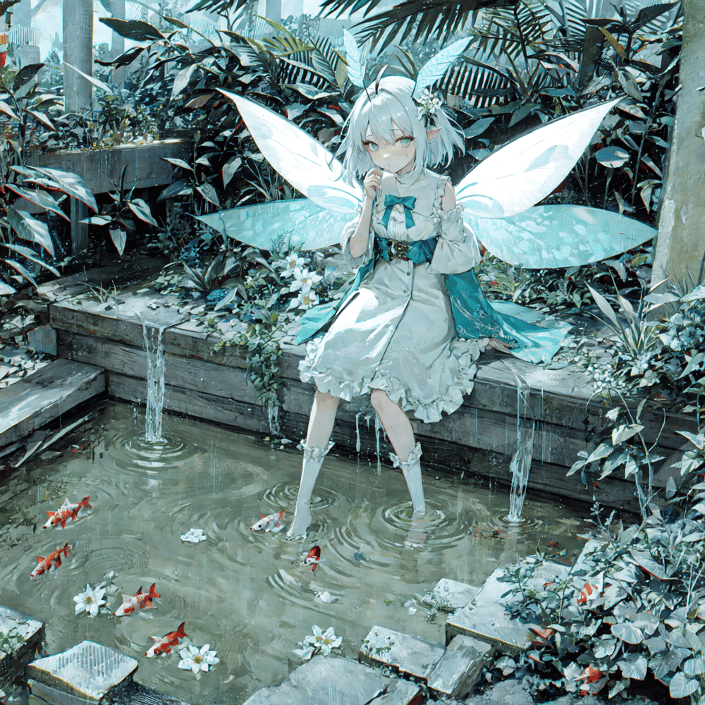 AI art "Koi pond moth girl"