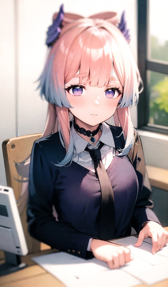 AI art "Sangonomiya Kokomi working at the office"