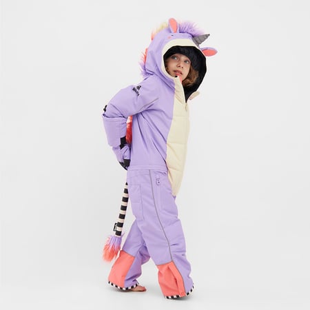 ბავშვის სასრიალო ტანსაცმელი, WeeDo UNIDO Purple Unicorn Snowsuit, ბავშვის ზამთრის კომბინეზონი