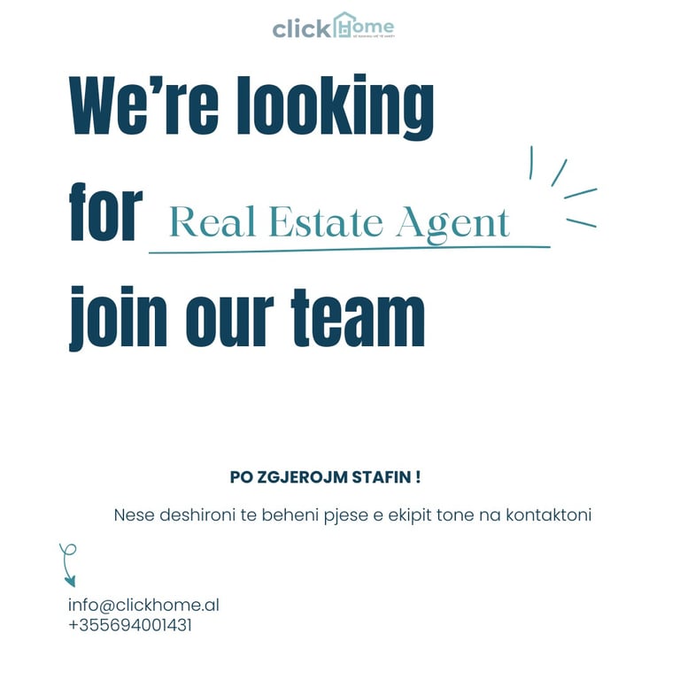 Fotografi e Kompania Click Home Albania Real Estate, e cila operon ne tregun e Pasurive te Paluajtshme, kerkon Agjent/e Imobiliar/e në LIST.AL