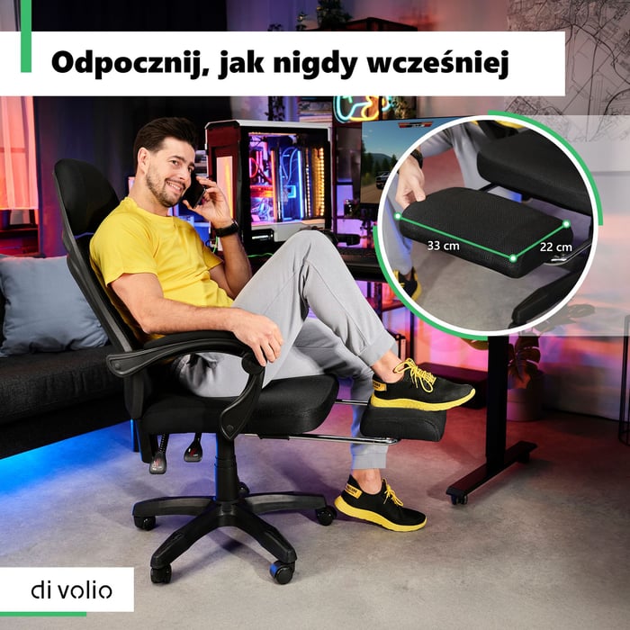 Jednym z największych atutów fotela Sporte jest wbudowany podnóżek