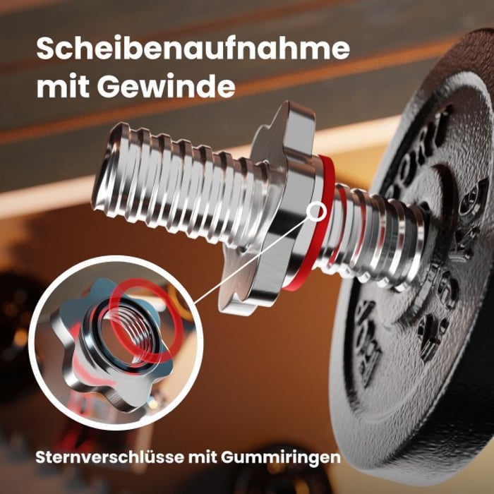 Hantelstange mit Gewinde und Sternverschlüssen für sicheren Halt