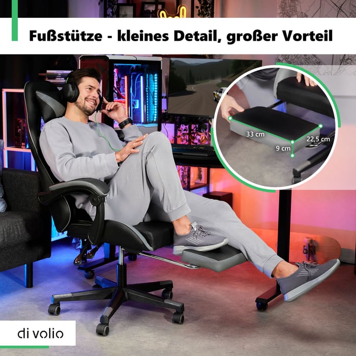 Großer und bequemer Sitz mit Fußstütze