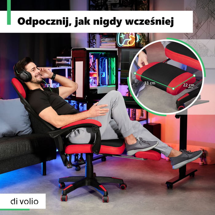 Jednym z największych atutów fotela Sporte jest wbudowany podnóżek.