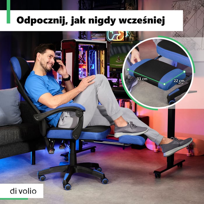 Jednym z największych atutów fotela Sporte jest wbudowany podnóżek
