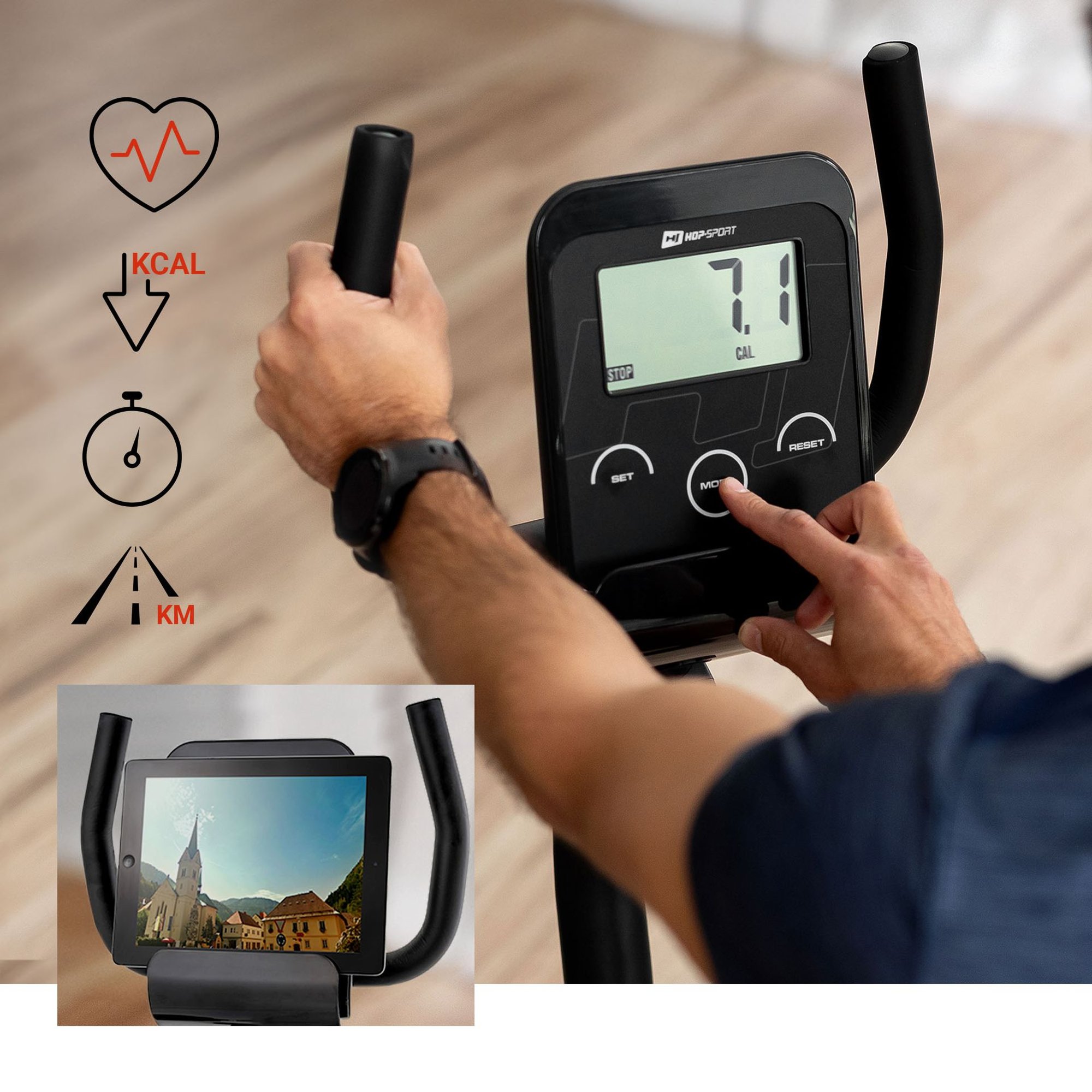Multifunktionaler Trainingscomputer beim Liegeergometer Root von Hop-Sport