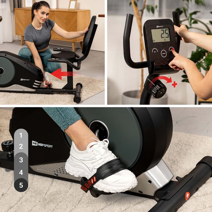 Anpassungsmöglichkeiten bei Root wie: 8 Widerstandsgrade, Pedale mit Riemen und Sitzverstellung