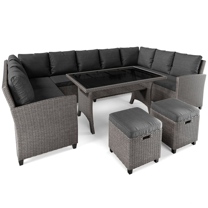 Meble ogrodowe Livorno wyposażone są w miękkie poduchy o grubości 7 cm, umieszczone na siedziskach oraz oparciu kanapy