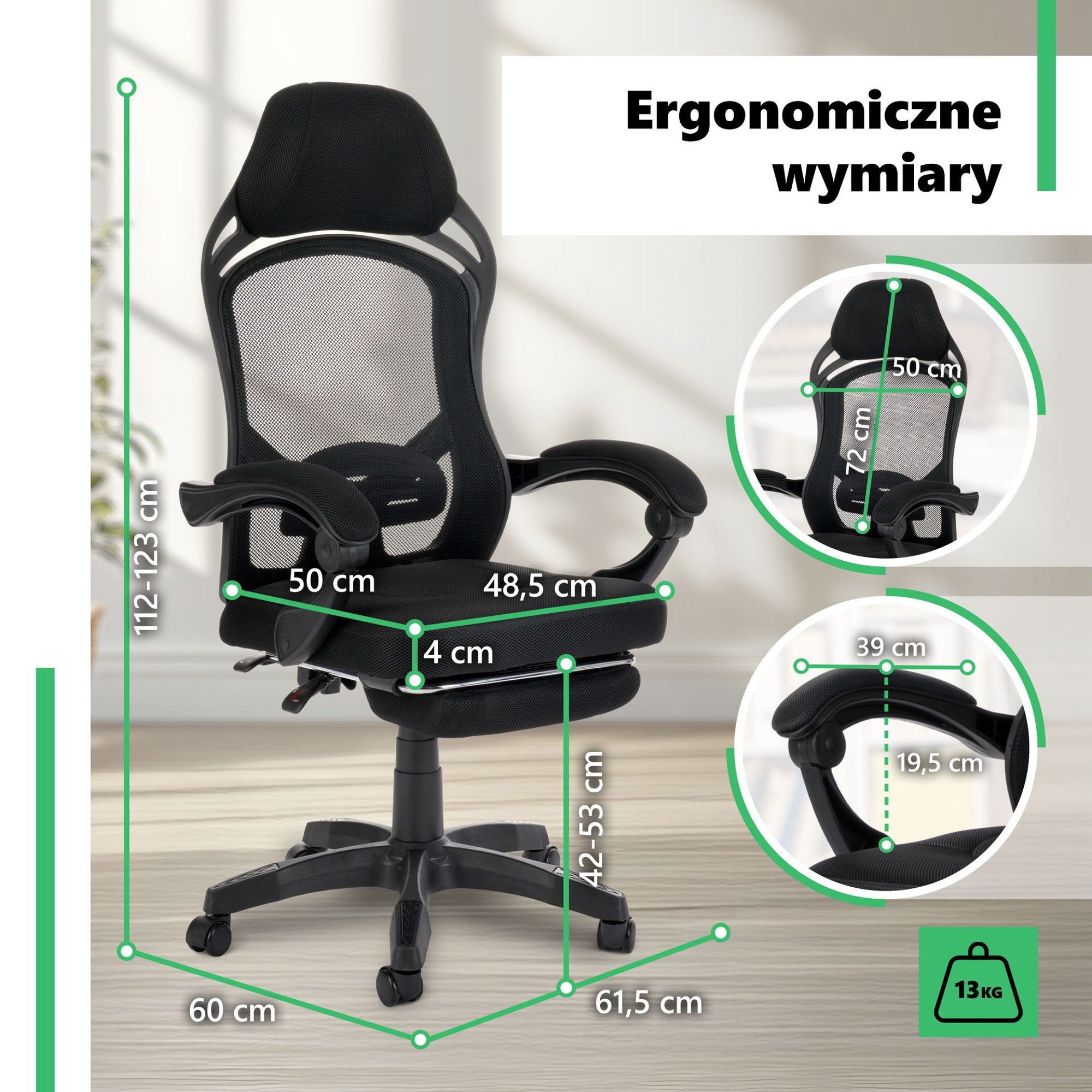 Fotel gamingowy Sporte został zaprojektowany z myślą o zapewnieniu optymalnej wygody i przestrzeni podczas pracy.