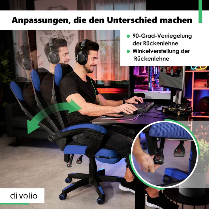 Mit der verstellbaren Rückenlehne des Schreibtischstuhls Sporte können Sie sowohl bei der Arbeit als auch beim Entspannen auf Ergonomie achten.