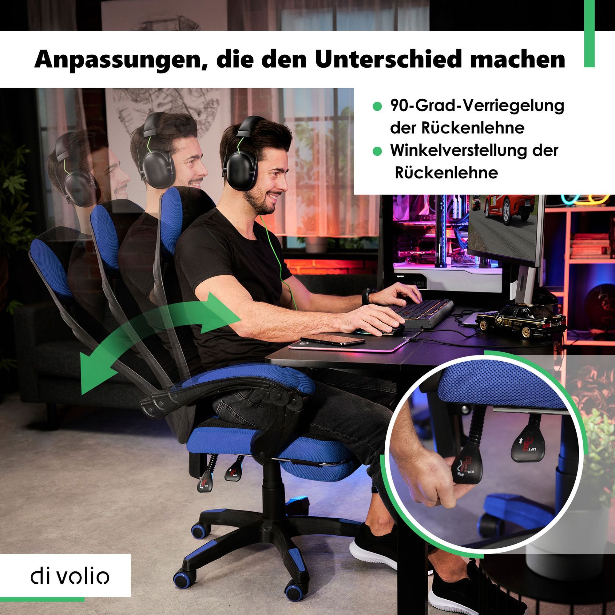 Mit der verstellbaren Rückenlehne des Schreibtischstuhls Sporte können Sie sowohl bei der Arbeit als auch beim Entspannen auf Ergonomie achten.