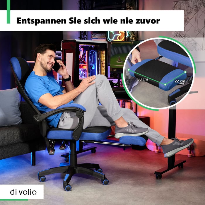 Eine der wichtigsten Vorteile des Bürostuhls Sporte ist die integrierte Fußstütze.
