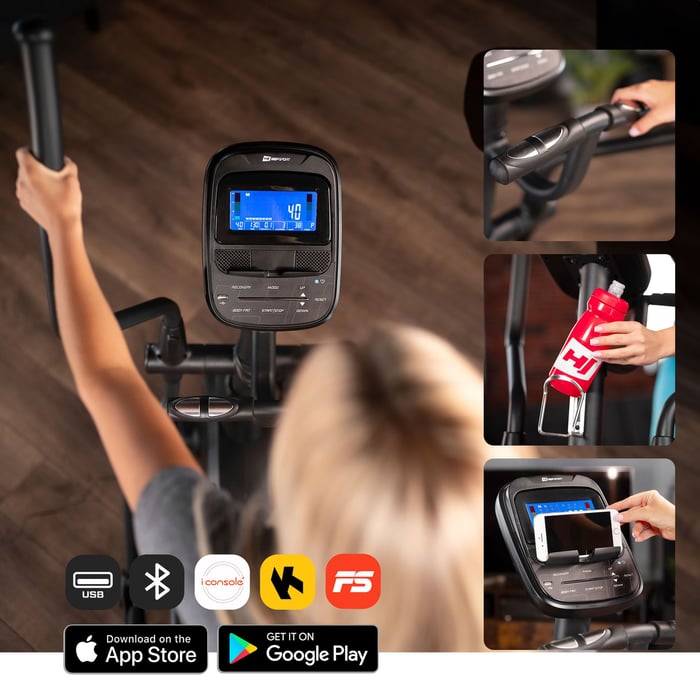 Display en houder van de crosstrainer met Bluetooth, USB en tabletfunctie