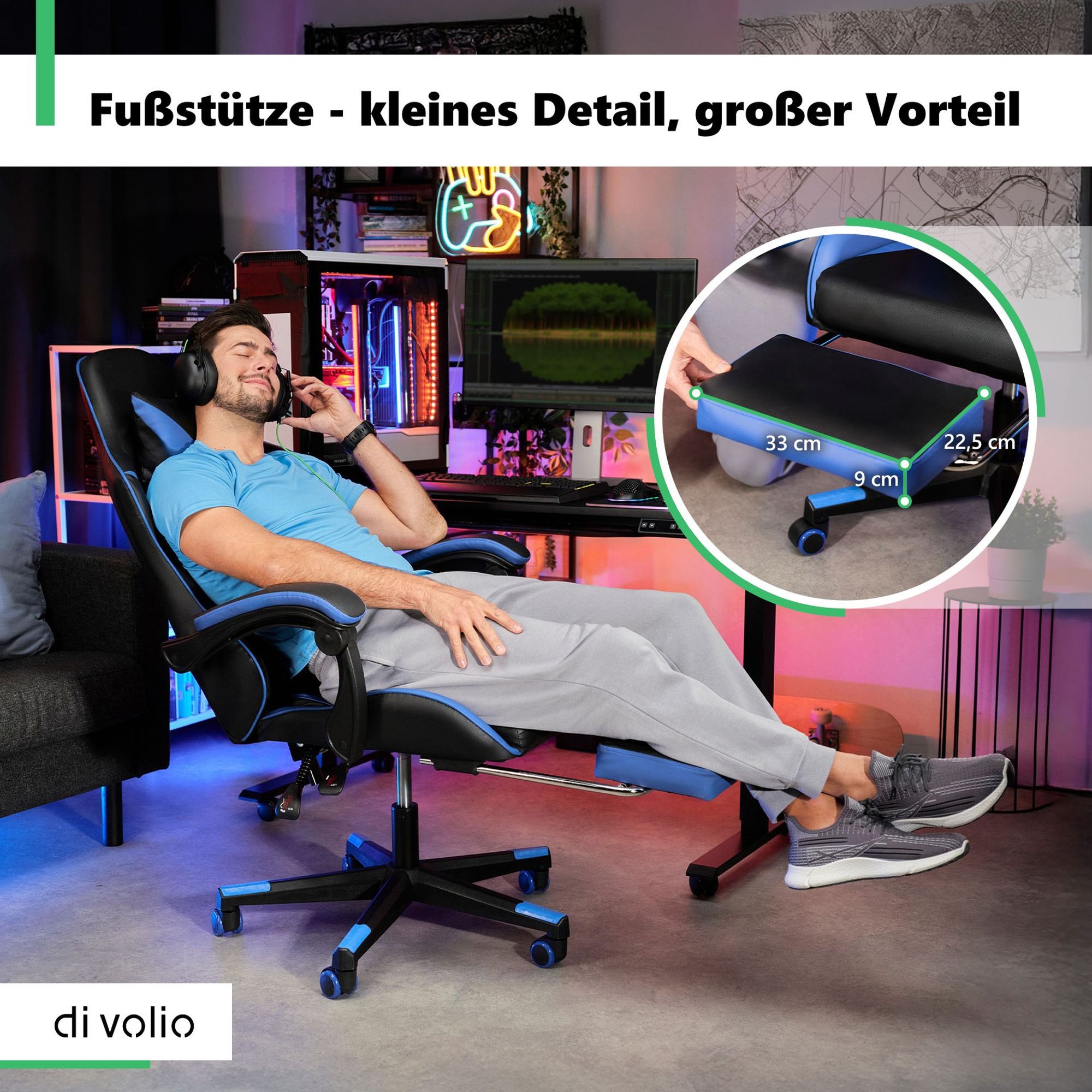 Großer und bequemer Sitz mit Fußstütze