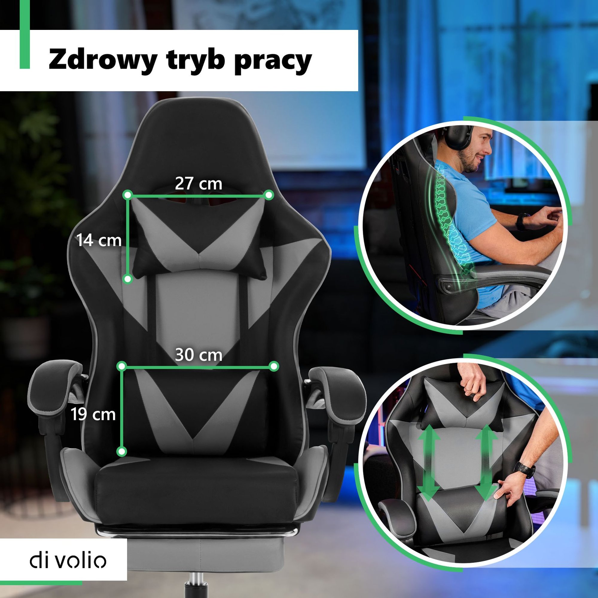 Fotel gamingowy Ragazo został zaprojektowany z myślą o uldze dla Twoich pleców