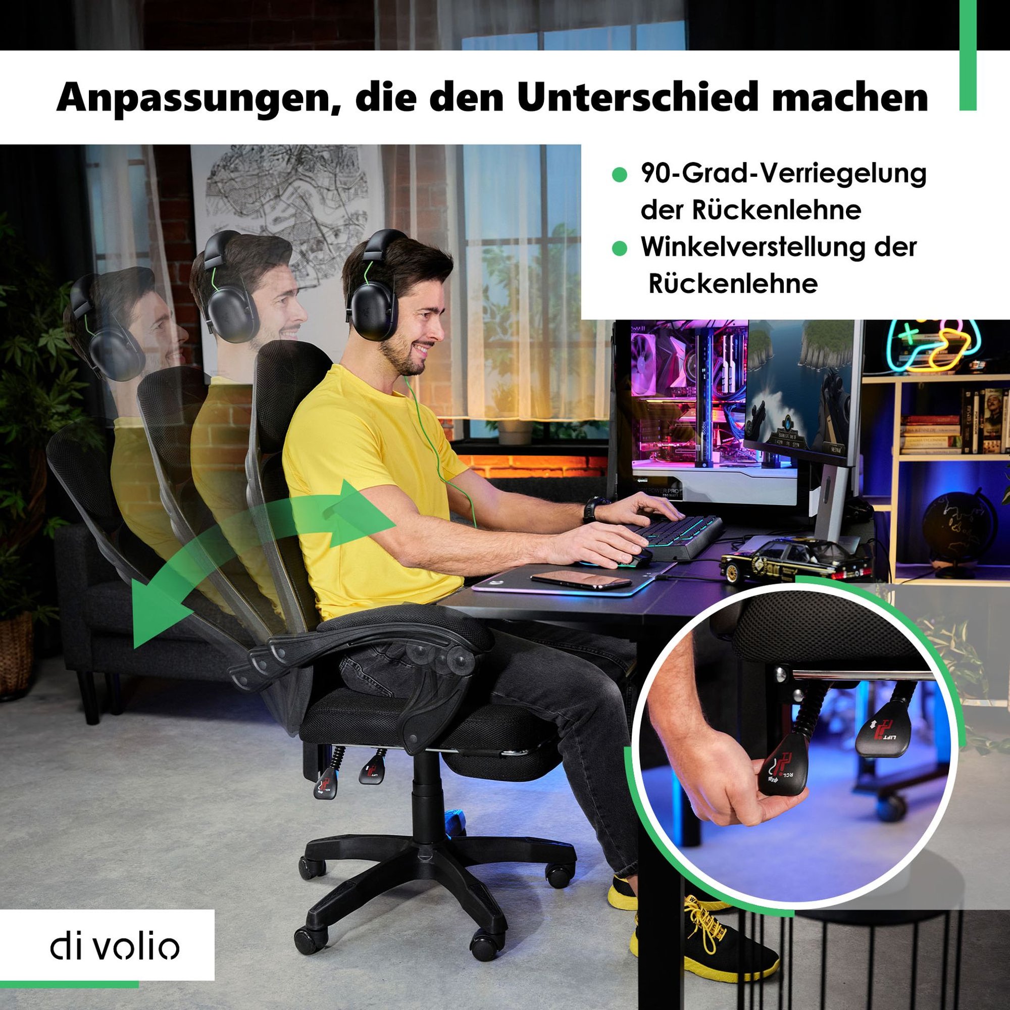 Verstellbare Rückenlehne beim Gamingstuhl Sporte Schwarz