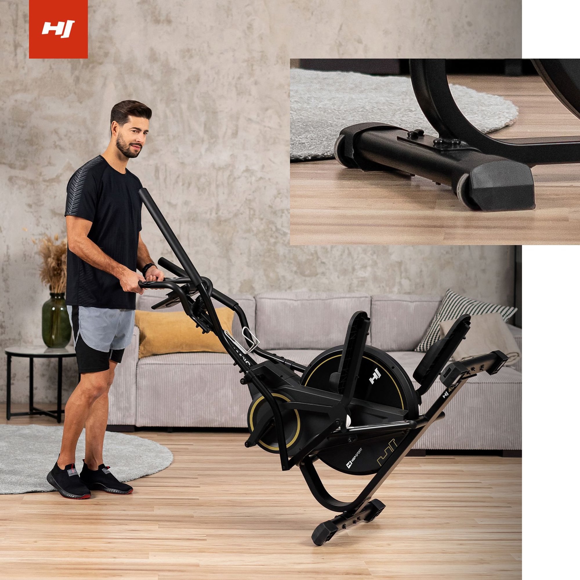 Transportabler Crosstrainer HS-450B mit Rollen für einfaches Bewegen