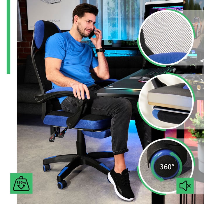 Síťovaný materiál, ze kterého je vyrobena opěrka zad, opěrka hlavy a opěrka nohou