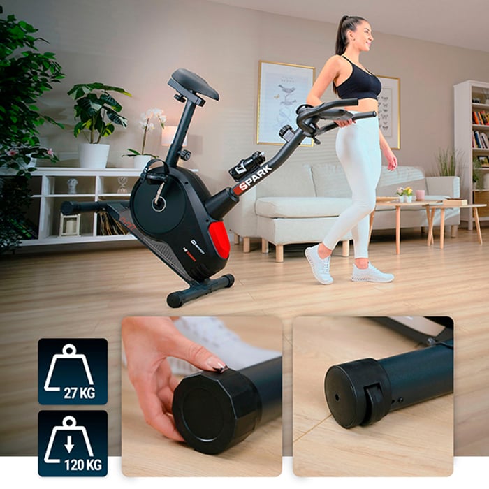Beweglicher Heimtrainer, ideal für platzsparende Aufbewahrung im Wohnzimmer
