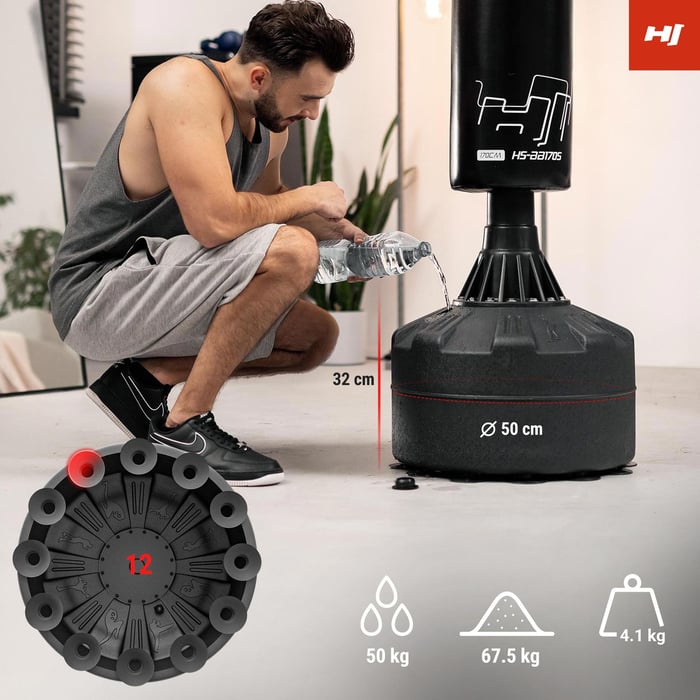 Grafika pokazuje możliwość wypełnienia podstawy worka bokserskiego wolnostojącego 180S marki Hop-Sport