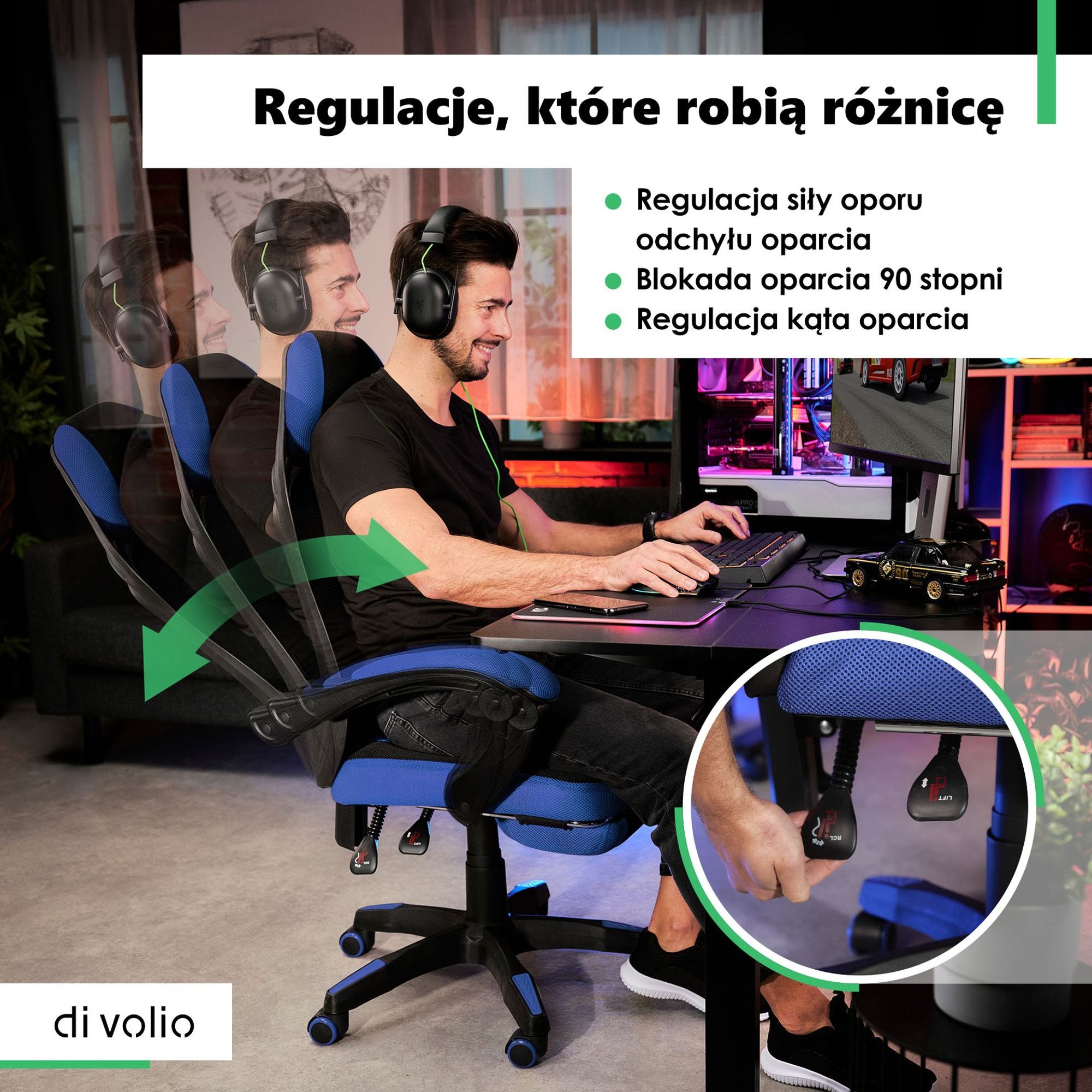 Regulowane oparcie fotela biurowego Sporte pozwala zadbać o ergonomię 