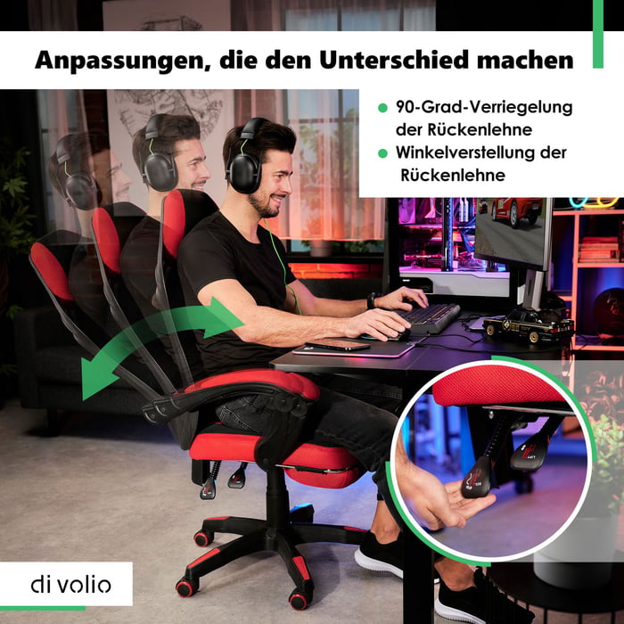 Verstellbare Rückenlehne beim Gamingstuhl Sporte Rot