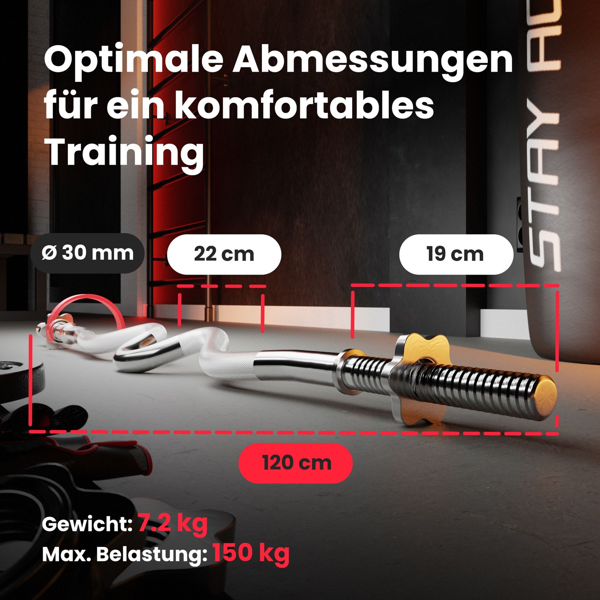 Hop-Sport SZ-Hantelstange 120 cm, 30 mm Griffdurchmesser, max. Belastung 150 kg